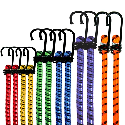 12 BUNGEE STRAPS CORDS SET WITH HOOKS ELASTICATED ROPE CORD CAR VAN BIKE LUGGAGE - Image 1 of 4