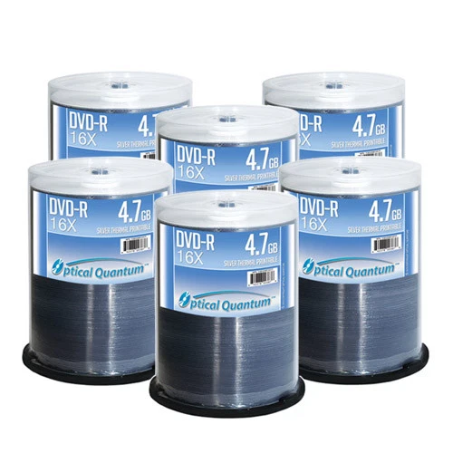 600 Optical Quantum 16x 4.7GB DVD-R Silver Thermal HUB Printable OQBQDMR16STP - Image 1 of 1
