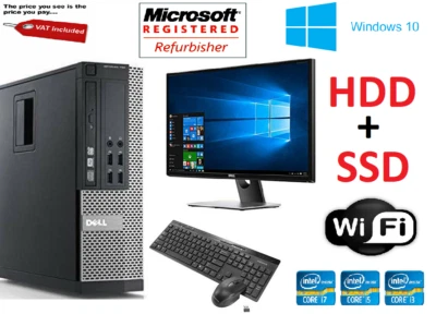 FULL DELL Core i5 i3 i7 DESKTOP TOWER PC COMPUTER WINDOWS 10 16GB RAM 480GB SSD - Image 1 of 2