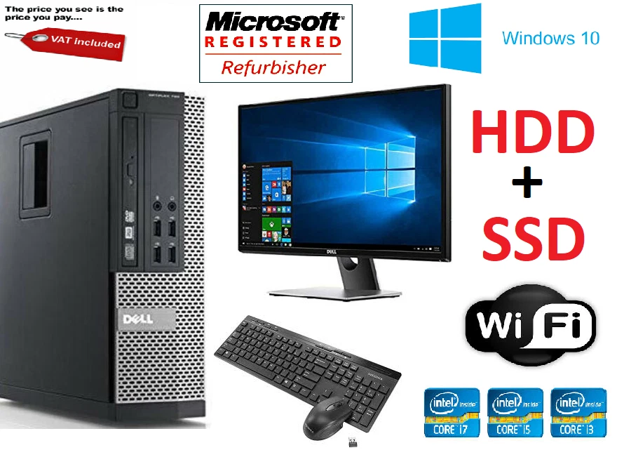 FULL DELL Core i5 i3 i7 DESKTOP TOWER PC COMPUTER WINDOWS 10 16GB RAM 480GB SSD - Image 1 of 2