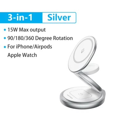 Cargador inalámbrico magnético 3 en 1 15W soporte rápido para iPhone 16 15 14 13 Airpods Foto 1 de 4
