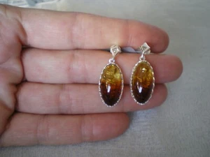 Baltic Ombre Amber stud dangle earrings, 20x10mm, 2.96 grams 925 Sterling Silver - Picture 1 of 11