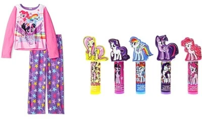 My Little Pony Fleece Pajamas Size 4 Plus Character Lip Balm Finger Puppets - Image 1 of 3