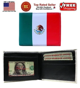 Billetera plegable doble de cuero con bandera de México - Imagen 1 de 6