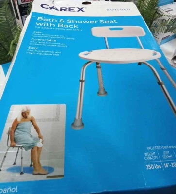 Asiento de baño y ducha CAREX con respaldo para estabilidad de hasta 350 libras NUEVO Foto 1 de 4