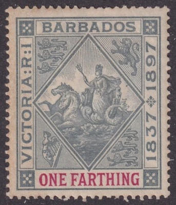 SELLOS DE MATT SCOTT BARBADOS #81 ONE FARTHING VICTORIA JUBILEO EDICIÓN DE 1897, MH Foto 1 de 3