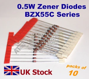0,5 W Zenerdioden BZX55C Serie 500mW BZX55 DO-35, viele Werte - UK Lagerbestand - Bild 1 von 2