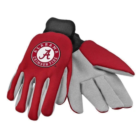 ALABAMA CRIMSON TIDE ADULT ONE-SIZE TWO-TONE RED AND GRAY UTILITY & WORK GLOVES Cover