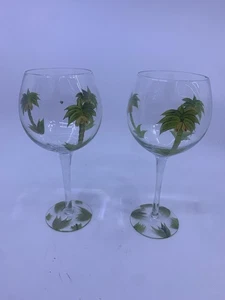 2 COPAS DE VINO PINTADAS DE PALMERAS. - Imagen 1 de 5