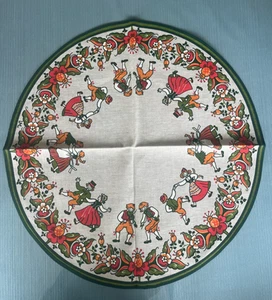 SWEDISH Folk Art Dancer DESIGN 25.5" round Doilie Made in Sweden Pre-Owned NEW - Picture 1 of 4