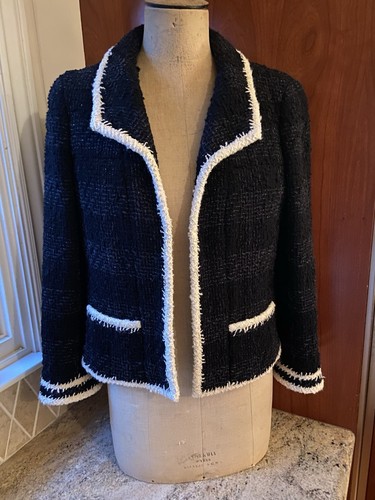 Giacca tweed CHANEL 06A nera bordata Boucle FR46 FR44 US12 US14 L XL SPEDIZIONE GRATUITA