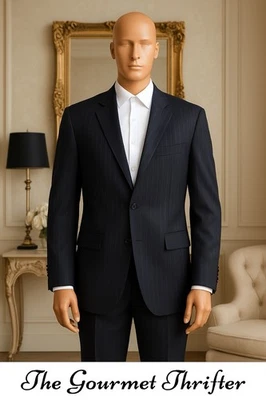 Giorgio Fiorelli Black Pinstripe Blazer Jacket Men’s 44R Super Fine Textile - Image 1 of 4