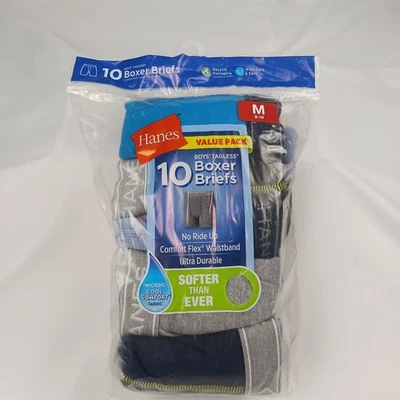 Hanes Boys Boxer Briefs 10-Pack Medium Tagless Cool Comfort Flex Breathable -New - Image 1 of 4