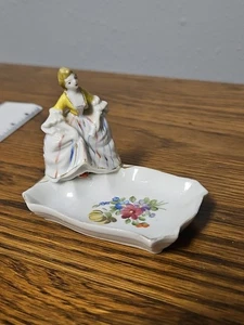 Vintage Porcelain Ceramic Trinket Dish W/Lady Attached Floral Detail 3" - Picture 1 of 6
