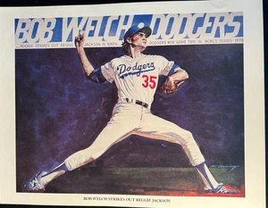 Bob Welch Strikes Out Reggie Jackson - Union 76 Print - Los Angeles Dodgers - Picture 1 of 2