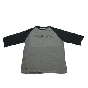 US Polo ASSN Shirt Mens XL Gray Black Thermal 3/4 Sleeve Waffle Knit - Picture 1 of 12
