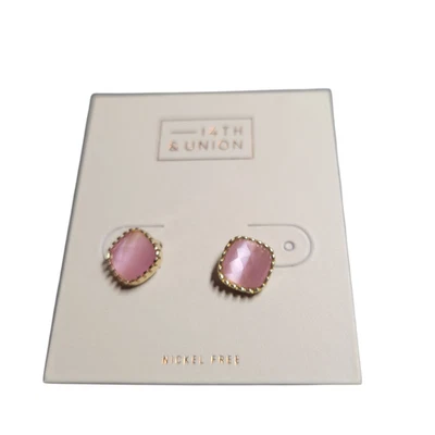 Pendientes cuadrados de vidrio rosa 14th & Union de 1/4 pulgada sin níquel nuevos con etiquetas Foto 1 de 3