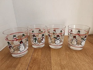 VTG 90s Libbey Dancing Snowmen Lowball Glasses – Set of 4 Holiday Tumblers 10 oz - Picture 1 of 6