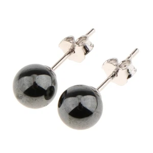 1 Pair Round Black Freshwater Pearl Earrings Sterling Silver - Picture 1 of 3