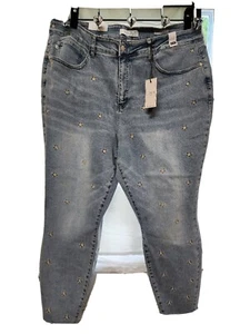 Judy Blue High Waist Skinny Jean NWT Size 24W With Stars And Raw Cuffs - Picture 1 of 9