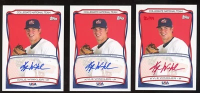 Kyle Winkler 2010 USA Baseball Auto Rookie 3 Card Lot Red Ink #d/99 And 2 Base - Image 1 of 2