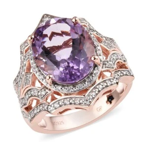 Natural Amethyst Ring in Vermeil RG Over Sterling Silver (Size 7.0) 8.98 ctw - Picture 1 of 5