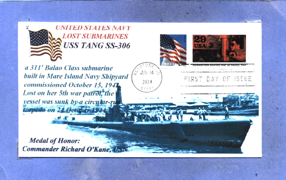 USS TANG SS-306 WWII Lost Mare Island Diesel Submarine Photo Cachet First Day - Image 1 of 1