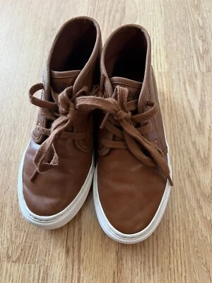 Niños Talla 1 Polo Ralph Lauren Cuero Alto Zapatos Marrón Con Marrón Oscuro Caballo Foto 1 de 4