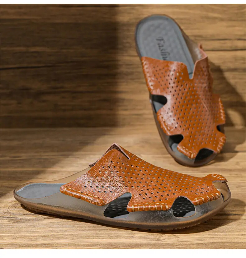 Sandalias De Hombre De Piel Para Verano - Chanclas De Vestir Cerradas, Cómodas Para Playa, Piscina O Senderismo Ligero