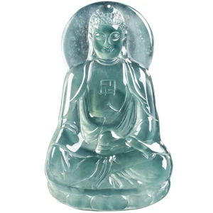 Certified Natural A-grade jade icy blue water Buddha Amitabha Buddha Pendant - Picture 1 of 14