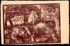 CARTOLINA XILOGRAFIA 'IL SUPERSTITE' GINO BARBIERI PRIMA GUERRA MONDIALE CESENA