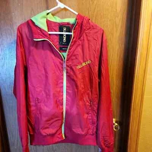 VINTAGE rara giacca Billabong uomo M rosso verde shell giacca a vento foderata in rete antipioggia - Foto 1 di 5