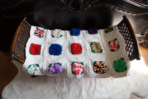 Vintage Handmade 3D Flower Crochet Grandma Blanket 41"X55" - Picture 1 of 5