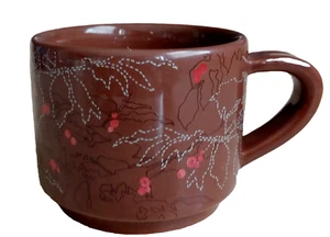 Starbucks Ceramic Coffee Mug Cup 10 oz. -Plant Floral Leaves Brown Red 2009 - Picture 1 of 5