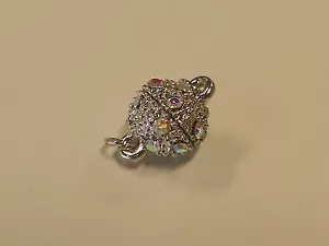 Alloy Magnetic Clasp, with Rhinestone, Round, Platinum Color, Size: about 13x8mm - Picture 1 of 3