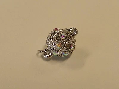 Alloy Magnetic Clasp, with Rhinestone, Round, Platinum Color, Size: about 13x8mm - Image 1 of 3