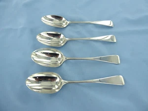 AN ANTIQUE SET OF FOUR STERLING SILVER OLD ENGLISH DESSERT SPOONS. LONDON 1884. - Picture 1 of 9