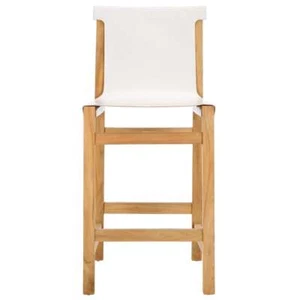 Safavieh Arian Teak and Leather Counter Stool in White / Natural - Picture 1 of 10