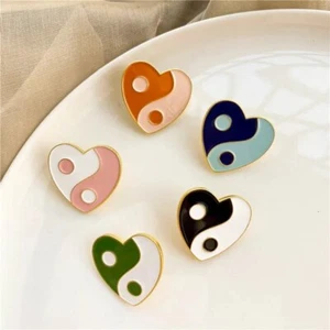 Yin Yang Heart Enamel Pin Hearts Lapel Backpack Pins Birthday Gifts - Picture 1 of 4