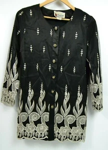 Vintage Jacket Women Sz M Black Satin Dolce beautiful costume or Evening Wear - Picture 1 of 10