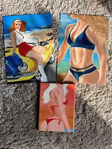 Original Oil Painting LOT Canvas Cardboard Girl Sports Ocean Body Gift Retro Art - Picture 1 of 4