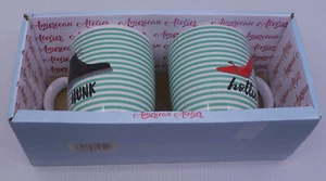 2 AMERICAN ATELIER CERAMIC COFFEE MUGS, CUPS, NEW IN BOX, HUNK & HOTTIE, SHOES - Picture 1 of 5