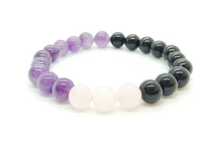Amethyst Tourmaline Rose Quartz energy bracelet, crystal healing - Picture 1 of 3