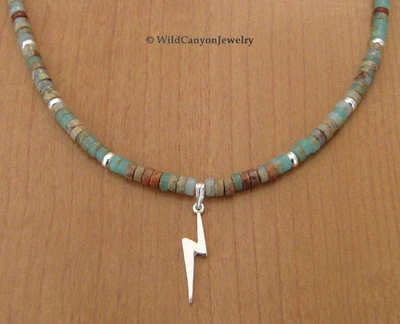 Collar rayo de plata de ley con cuentas de piedras preciosas serpentinas Foto 1 de 3