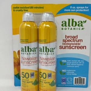 Alba Botanica Hawaiian Sunscreen SPF 50 Coconut Clear Spray 8oz 2 cans - Picture 1 of 9