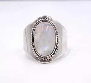 9.5 GM 925 Plata de Ley Natural Arcoiris Piedra Luna Colgante Anillo Tamaño 12" - Imagen 1 de 7