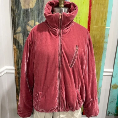 Charlotte Russe女式隔热粉红色玫瑰丝绒夹克带玫瑰金五金件 — 第 1/4 张图片