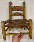 Antique Primitive Hand Made Children's Ladder Back? Wicker Seat Chair 16" Tall