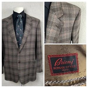 Brioni Roman Style Mens 44L 100% Wool Flannel Brown & Tan Plaid Sport Coat - Picture 1 of 14