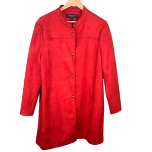 Red Coat Andrew Marc NY Women's XL Red Faux Suede Chinese Collar Trench Jacket - Picture 1 of 12